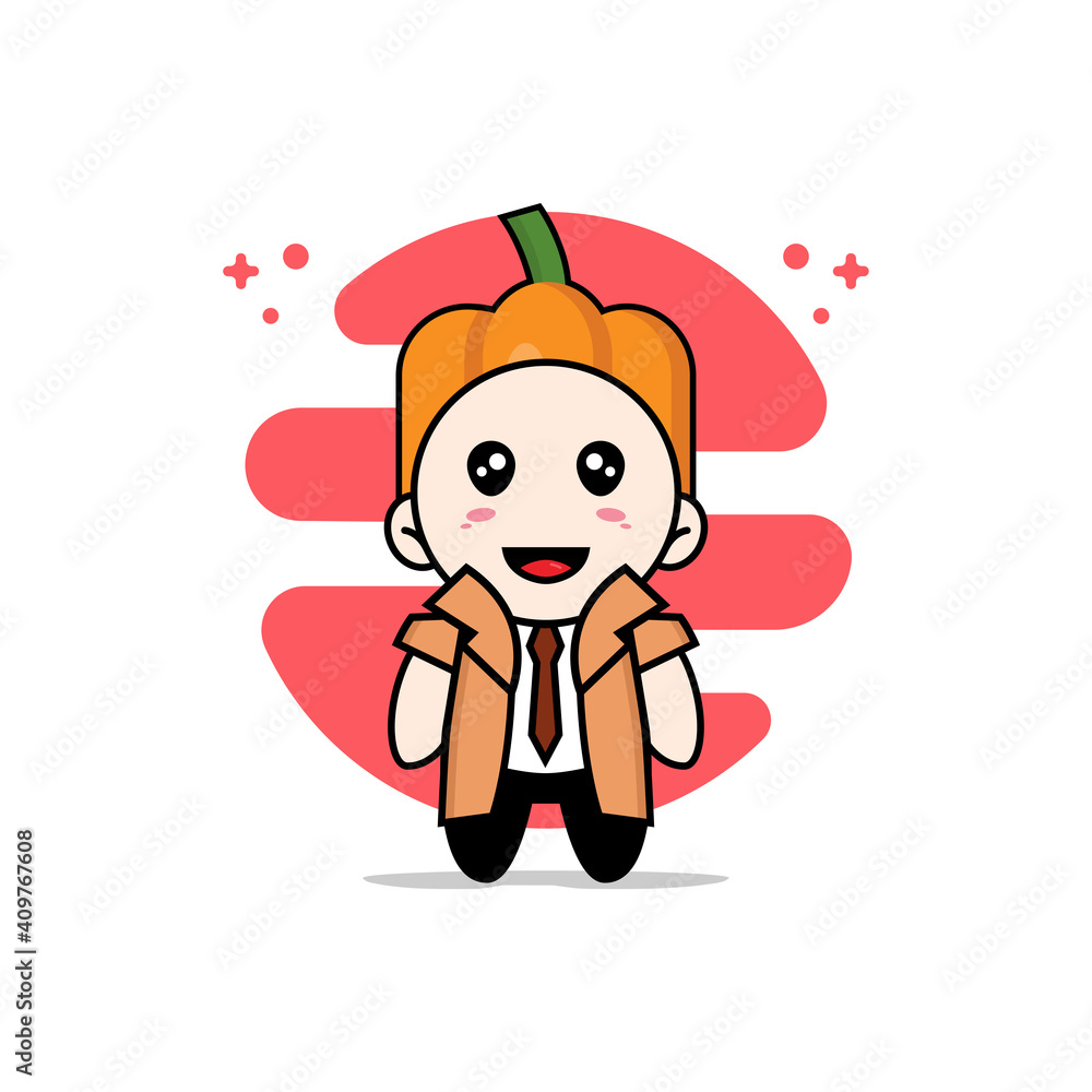 Cute detective character wearing pumpkin costume.
