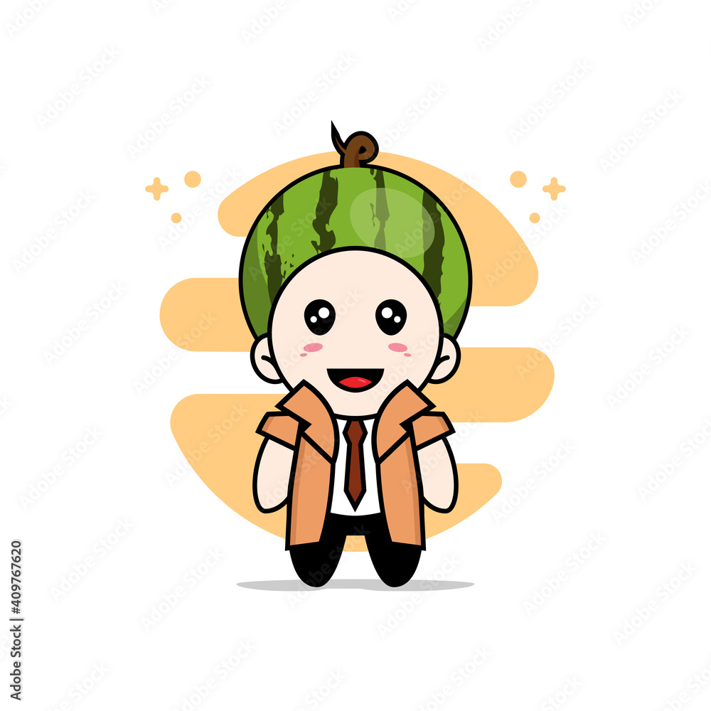 Obraz premium Cute detective character wearing watermelon costume.
