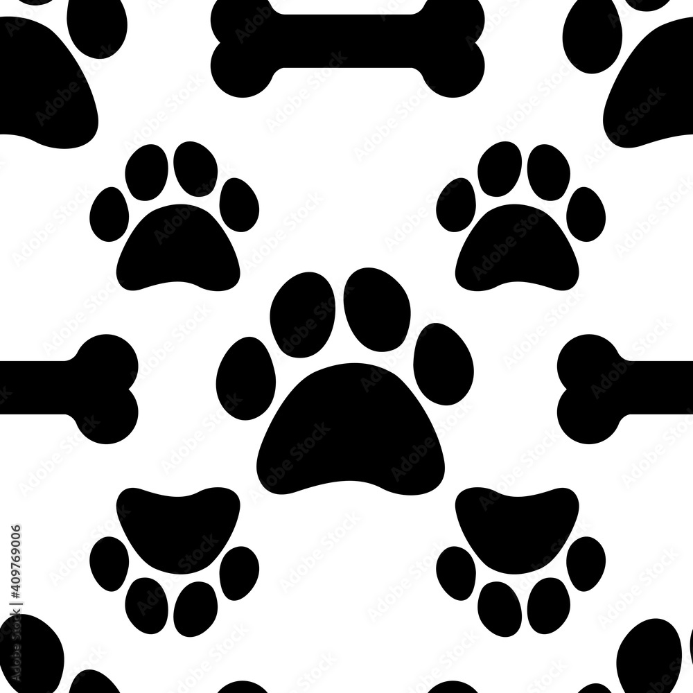 Seamless pattern with hearts and paw prints of animals. Vector footprint tile background
repeat wallpaper illustration. Creative texture for fabric, wrapping,
textile, wallpaper, apparel. Surface pat Seamless pattern with hearts and paw prints of animals. Vector footprint tile background
repeat wallpaper illustration. Creative texture for fabric, wrapping,
textile, wallpaper, apparel. Surface pat