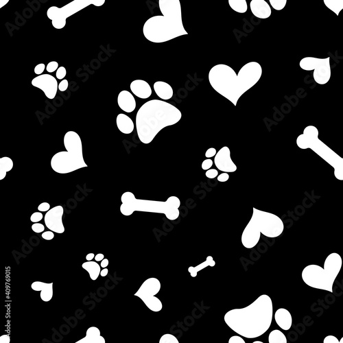 Seamless pattern with hearts and paw prints of animals. Vector footprint tile background
repeat wallpaper illustration. Creative texture for fabric, wrapping, 
textile, wallpaper, apparel. Surface pat