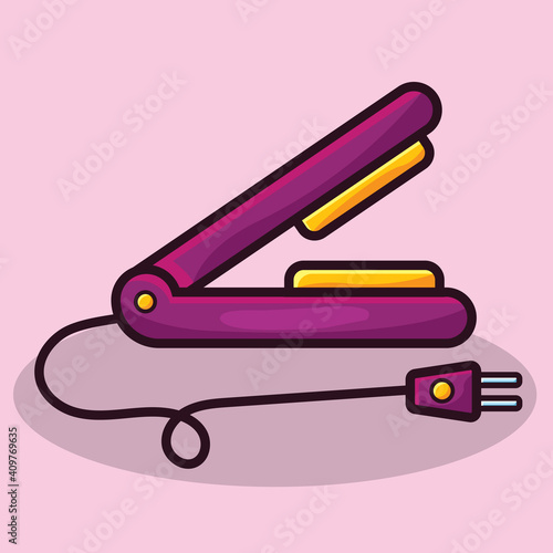 iron hair straightening isolated cartoon vector illustration in flat style