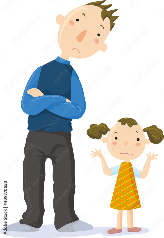 Vector illustration of troubled dad and daughter Vector illustration of troubled dad and daughter
