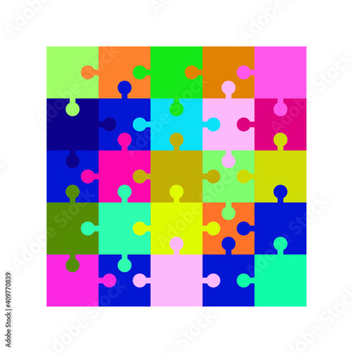 Flat colored puzzles background. Poster design. Vector Illustration for game background design. Stock image. EPS 10.