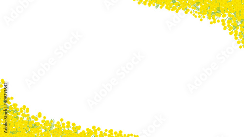 ミモザの手描きフレーム 16：9　白バック 左下右上 文字なし