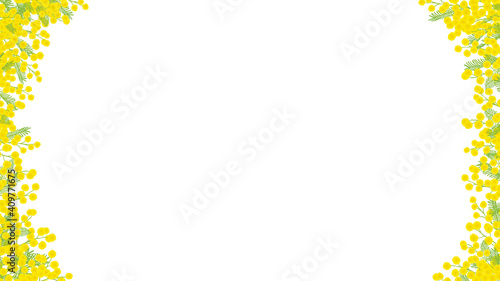 ミモザの手描きフレーム 16：9　白バック 左右 文字なし