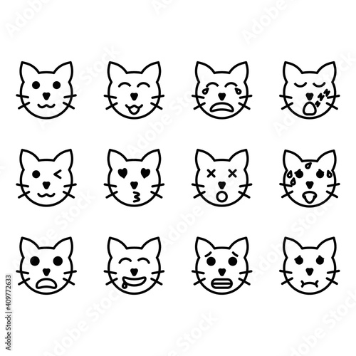 outline icon set cat, vector illustration, animal cat face emoticon symbol