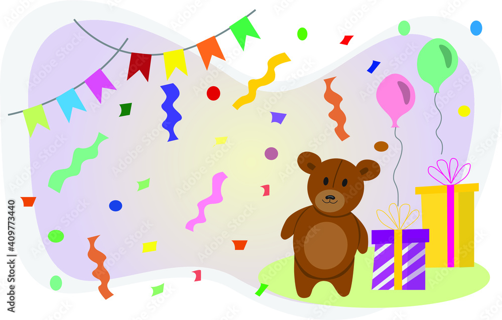 birthday concept with teddy bear, gifts and balloon vector birthday concept with teddy bear, gifts and balloon vector