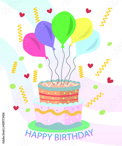birthday concept with cake and balloon vector