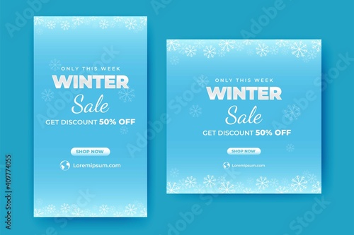 Set of Editable square banner template design. Winter sale banner with snowflakes decoration. Flat design vector isolated. Suitable for social media, banner, and web internet ads.