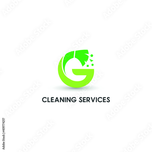 G initial letter combine with broom for cleaning service, house maintenance, repair, housecleaning, logo vector template concept