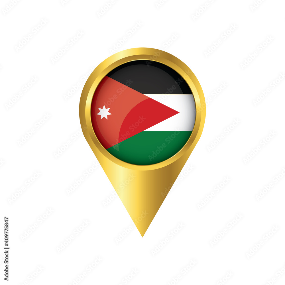 Flag of Jordan.symbol check in Jordan, golden map pointer with the national flag of Jordan in the button. vector illustration. Flag of Jordan.symbol check in Jordan, golden map pointer with the national flag of Jordan in the button. vector illustration.