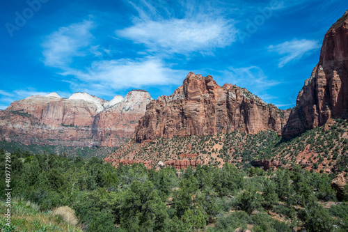 An overlooking view of nature in Zion National Park, Utah