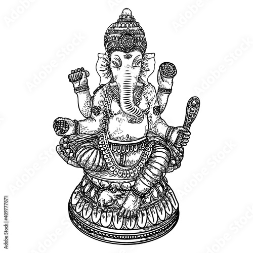 Hand drawn illustration of Lord Ganpati for  Ganesh Chaturthi festival background. Vector.