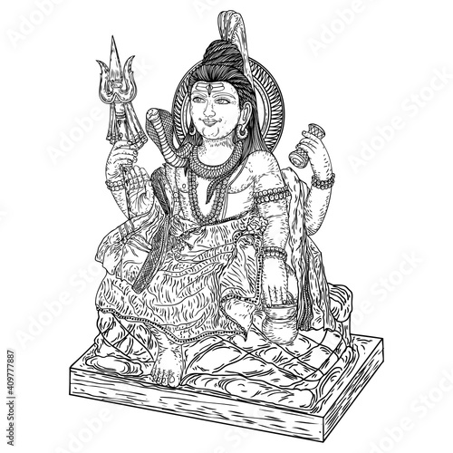 Lord Shiva, hand drawn classic Maha Shiwaratri background. Maha Shivratri festival. Isolated. Vector.