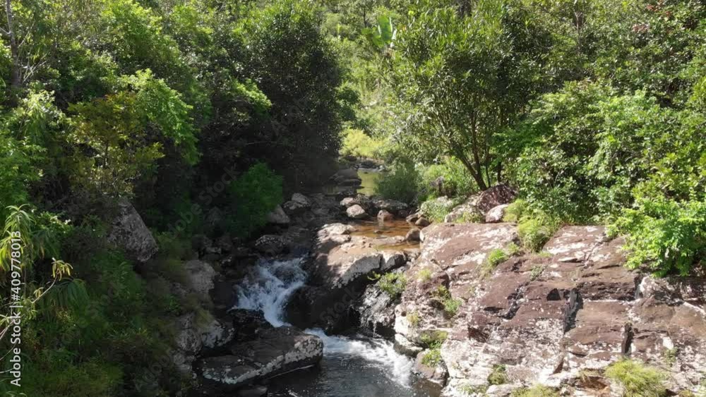 Small waterfall on a mountain stream. Mauritius nature Small waterfall on a mountain stream. Mauritius nature