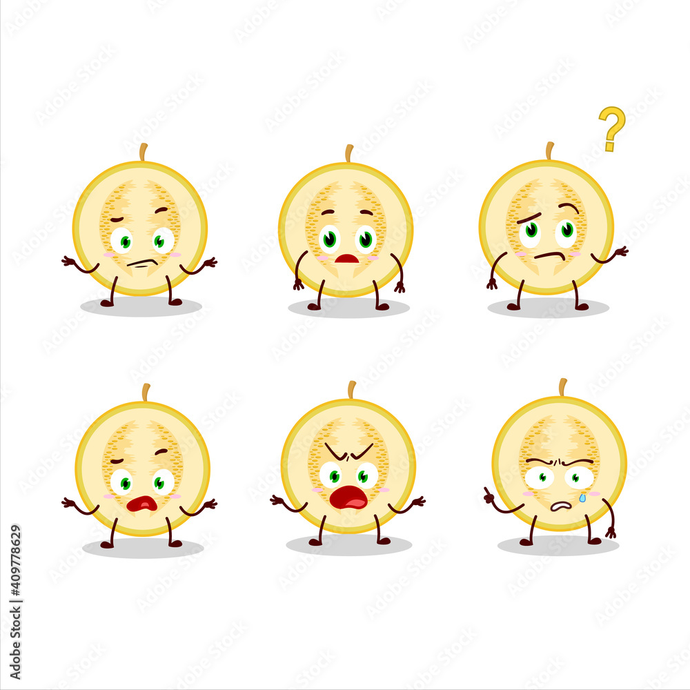 Cartoon character of slice of yellow melon with what expression Cartoon character of slice of yellow melon with what expression