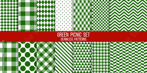 green picnic geometrical seamless vector patterns set