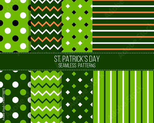 saint patrick day geometrical seamless patterns set