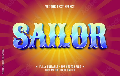 Editable text effect - sailor blue gradient color modern style	