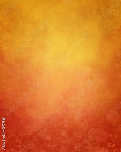 Gold red and orange background with faint distressed vintage texture and grunge  old faded golden yellow paper illustration with orange blobs in bokeh effect
