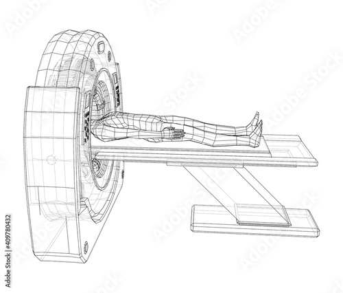 MRI machine scanning patient inside. Vector