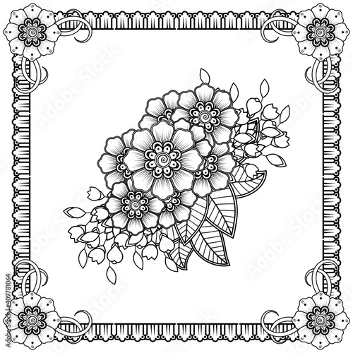 Frame in mehndi style. decoration in ethnic oriental, doodle ornament. outline hand draw illustration.  