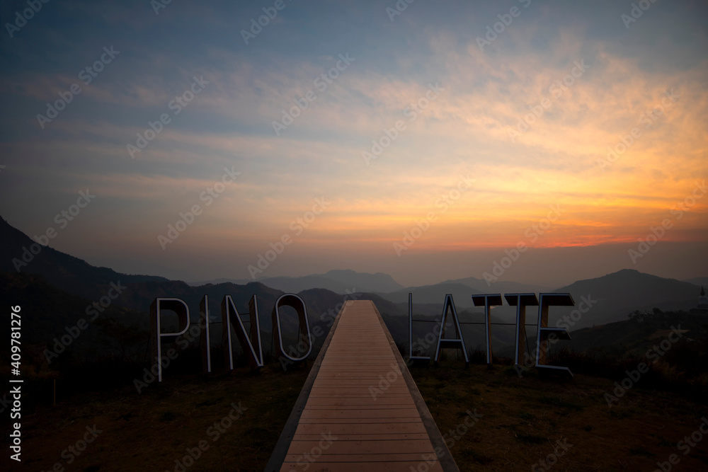 Fototapeta premium Pino Latte Resort & Cafe: Jonuory 22, 2021, the atmosphere of the restaurant with beautiful natural view