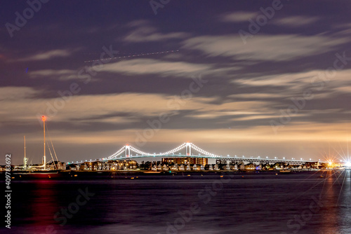 Claiborne Pell Bridge in Background at night in newport rhode island photo