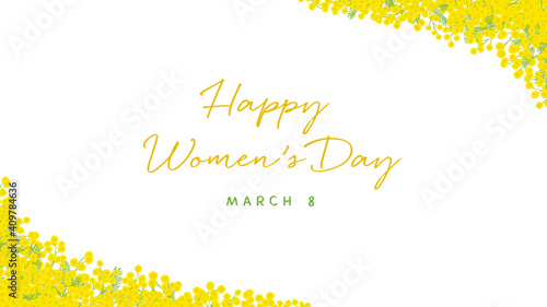 ミモザの手描きフレーム 16：9　白バック 左下右上 文字あり