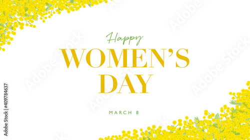 ミモザの手描きフレーム 16：9　白バック 左上右下 文字あり