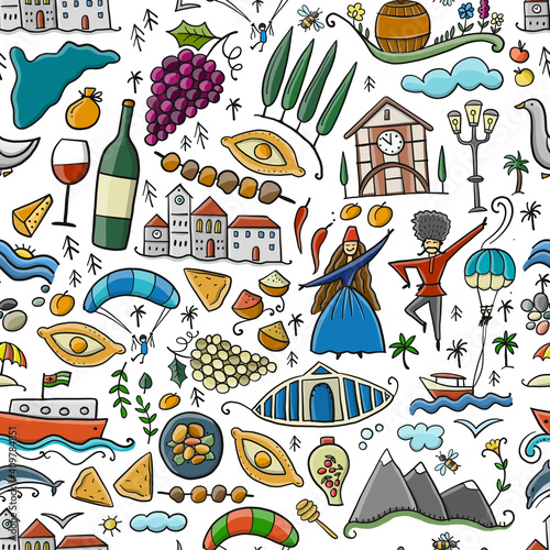 Abkhazia Travel. Culture and People. Seamless Pattern for your design