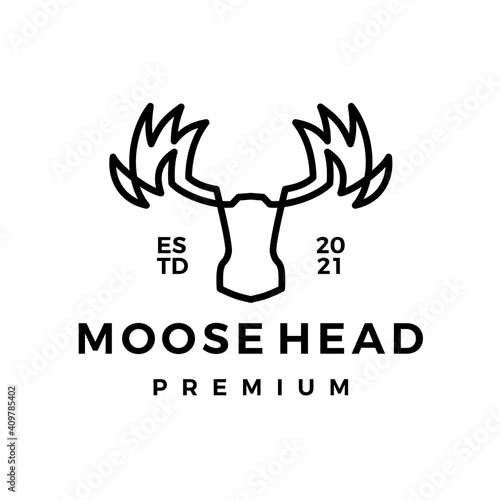 moose head monoline line art logo vector icon illustration