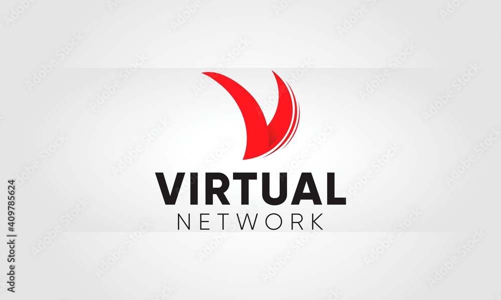 Fototapeta premium Virtual Network letter V Logo