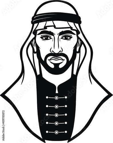 Wallpaper Mural Animation portrait of the Arab man in a traditional headdress. Monochrome drawing. The vector illustration isolated on a white background. Torontodigital.ca