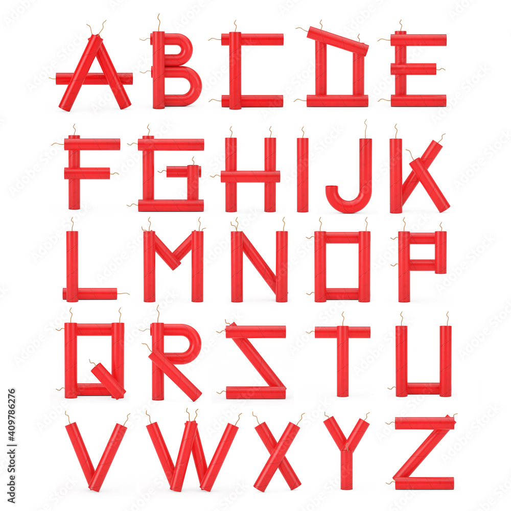 Letters Set as Dynamite Sticks Alphabet Collection. 3d Rendering Letters Set as Dynamite Sticks Alphabet Collection. 3d Rendering