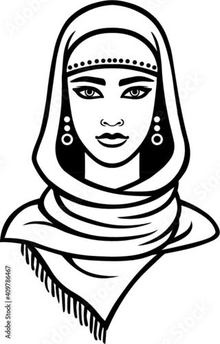 Wallpaper Mural Animation portrait of the Arab woman in a scarf. Linear monochrome drawing isolated on a white background. Vector illustration. Torontodigital.ca