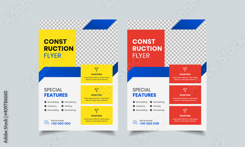 construction flyer design template, home repair flyer, home build color a4 print ready flyer