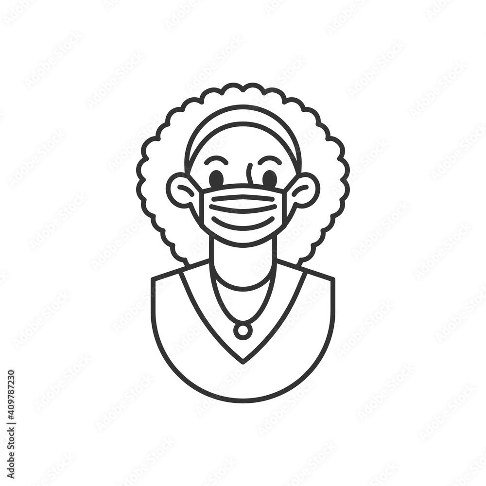 Young woman in medical mask line icon. linear style sign for mobile concept and web design. Woman wearing medical face mask outline vector icon. Symbol, logo illustration. Vector graphics Young woman in medical mask line icon. linear style sign for mobile concept and web design. Woman wearing medical face mask outline vector icon. Symbol, logo illustration. Vector graphics
