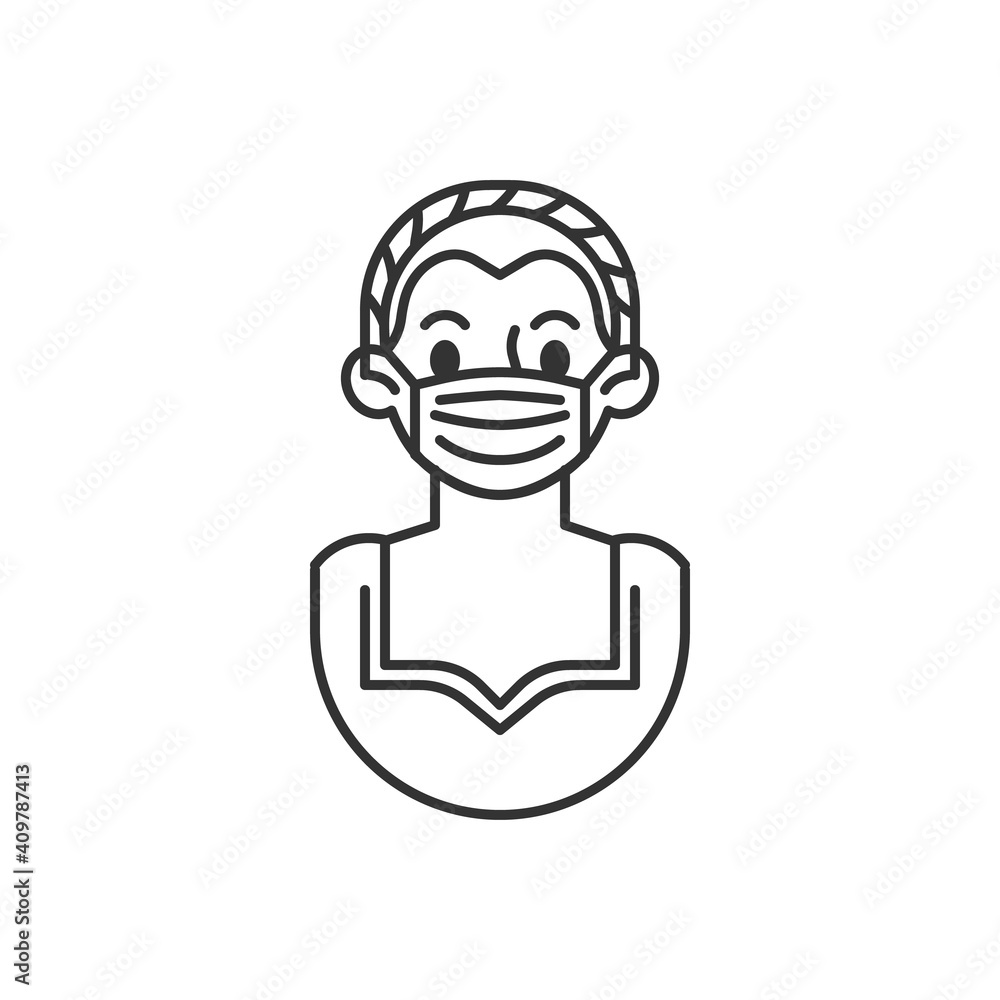 Woman face mask line icon. linear style sign for mobile concept and web design. Young woman in medical mask outline vector icon. Symbol, logo illustration. Vector graphics