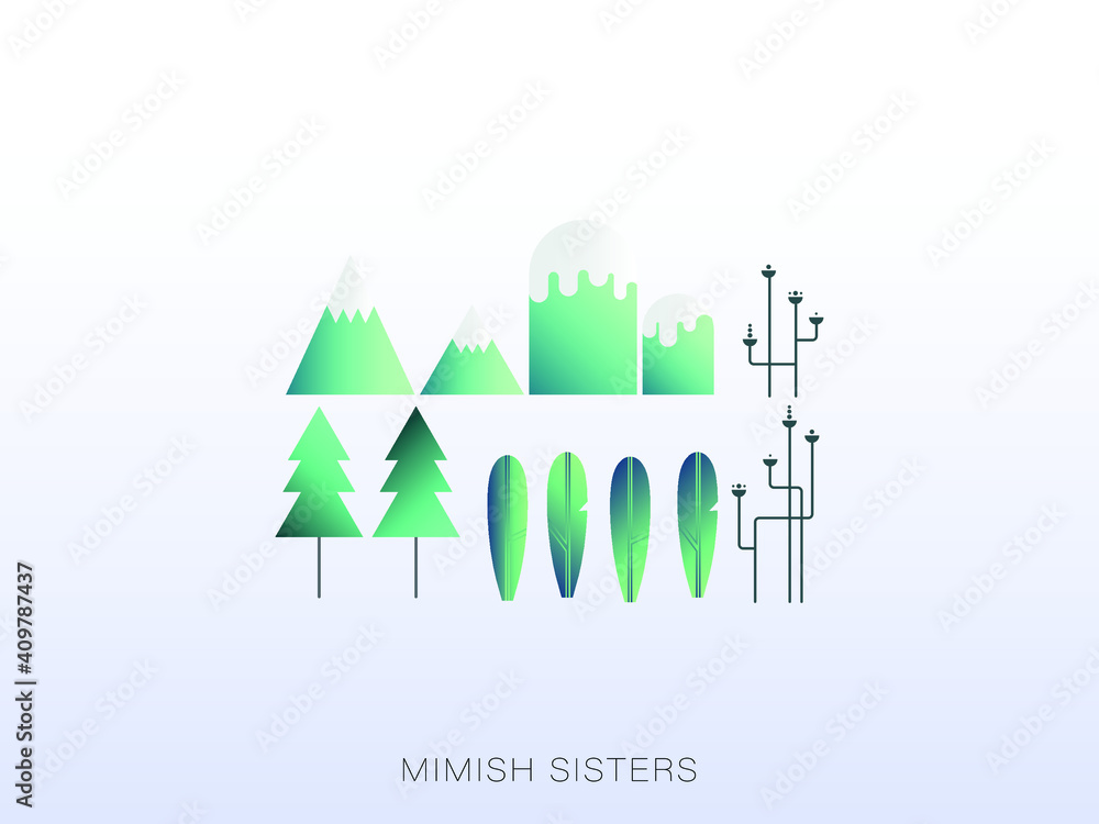 Obraz premium 自然豊かな森林 雲山と木花