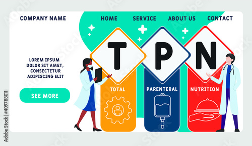 Vector website design template . TPN - Total Parenteral Nutrition acronym. medical concept background. illustration for website banner, marketing materials, business presentation, online advertising. 