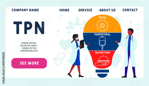 Vector website design template . TPN - Total Parenteral Nutrition acronym. medical concept background. illustration for website banner, marketing materials, business presentation, online advertising. 