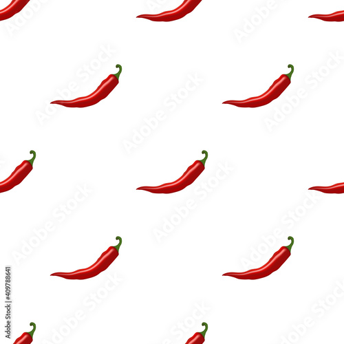 Seamless pattern with cartoon red hot chili peppers on a white background