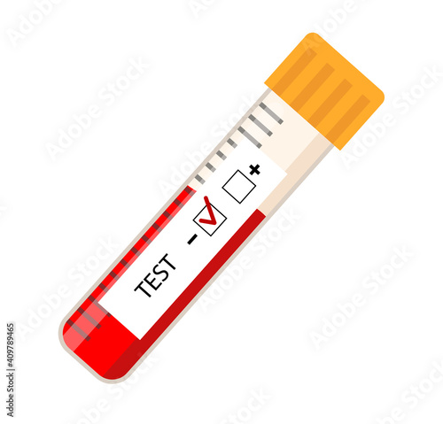 icon tube test blood. laboratory conducts a blood test for a positive or negative result of virus. vector illustration isolated on white.