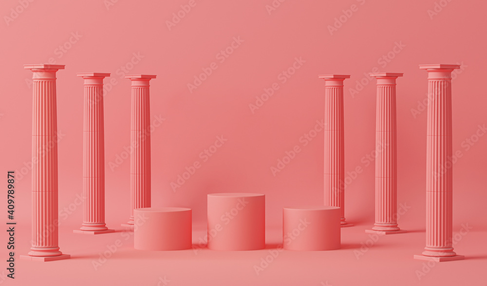 Podium pedestal in ancient Greek style. Minimal scene in pastel pink with marble colonnade and classic columns. Trendy 3d render for social media, promotion, cosmetic product show.
Podium pedestal in ancient Greek style. Minimal scene in pastel pink with marble colonnade and classic columns. Trendy 3d render for social media, promotion, cosmetic product show.