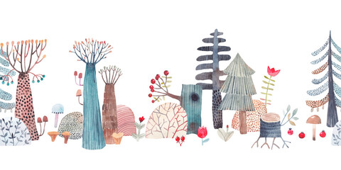 Rollo Babyzimmer Aquarell Wald mit Pilzen und Beeren  © bukhavets