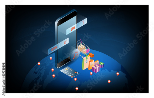 Shopping online background concept for website, mobile application, web banner, info graphics or discount coupons. Vector illustration