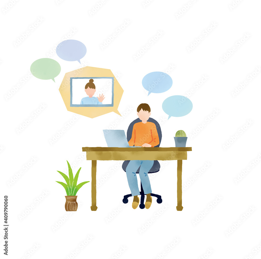 ステイホームで連絡を取り合う男女のイラスト Stock Illustration Adobe Stock ステイホームで連絡を取り合う男女のイラスト Stock Illustration Adobe Stock
