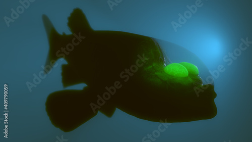 Sticker Deep Sea Barreleye Fish, 3D rendered