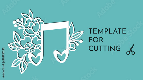 Note and flowers. Templates for decoration. Elements for cutting paper, plotter or laser cutting.